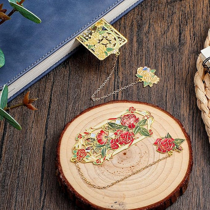 2 Pcs Metal Rose Bookmarks, Beautiful Book Marks for Reading Women Vintage Bookmarks with Metal Chain Pretty Bookmark Gift for Book Lovers Readers Birthday Christmas Gifts(Red, Yellow Roses)