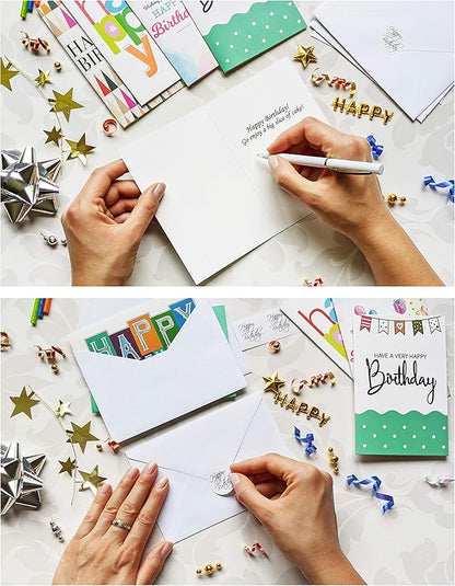 120 Happy Birthday Cards for Office, Business and Personal Use with Short Generic Message Inside, Assorted Greeting Notes Bulk with Envelopes and Stickers 4x6 Inch