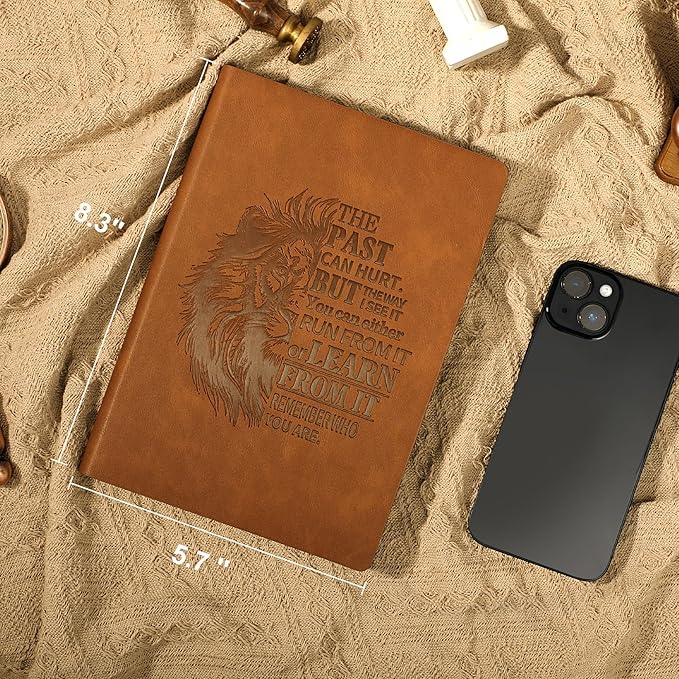 Leather Journal for Men Soft Cover 256 Pages Lined Journals for Writing A5 Lion Journaling Notebooks Vintage Travel Inspirational Diary, 5.7" x 8.3", Brown