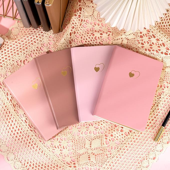 CAGIE Lined Journal Notebook for Women and Girls 256 Pages Cute Diary with Heart-Shaped Leather Journals for Writing A5 Soft Cover Notebooks for Work School (Pink Gradient, A5)