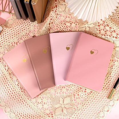CAGIE Lined Journal Notebook for Women and Girls 256 Pages Cute Diary with Heart-Shaped Leather Journals for Writing A5 Soft Cover Notebooks for Work School (Pink Gradient, A5)