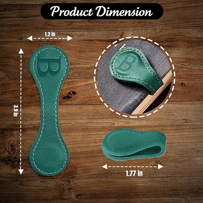 Personalized Leather Magnetic Bookmarks (1 Pack) Vintage Custom Engraved Initial ID Identification Book Marker Clip Gift for Book Lover Avid Readers (Letter B, Green)