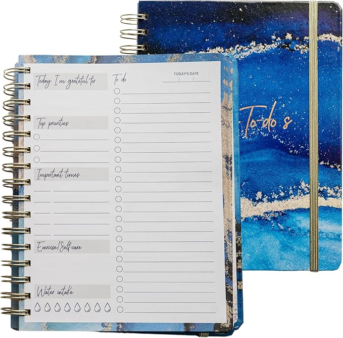 Paper 'n Such Undated Daily Planner, Spiral To Do List Notebook to Organize Your Daily Tasks and Agendas (6.5x8.5), School Or Office Supplies for Women & Men - Dark Blue