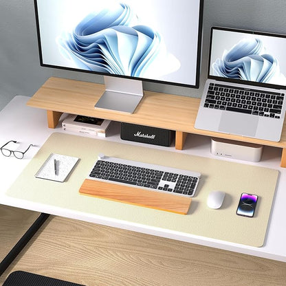 Aothia Leather Desk Pad Protector, Mouse Pad, Office Desk Mat, Non-Slip PU Leather Desk Blotter, Laptop Desk Pad, Waterproof Desk Writing Pad for Office and Home (36" x 17", Soft Yellow)