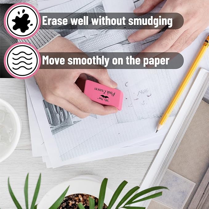 Mr. Pen- Pink Pencil Eraser, 24 Pack, Mr Pen Erasers for Pencils, Large Eraser, Block Erasers for School
