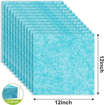 AKTOP Cork Bulletin Board 12x12, 1/2" Thick Felt Cork Board Tiles 12 Pack, Small Square Pin Board for Wall, Self Adhesive Corkboards with 120 Push Pin Wood Clips for School, Home & Office, Baby Blue