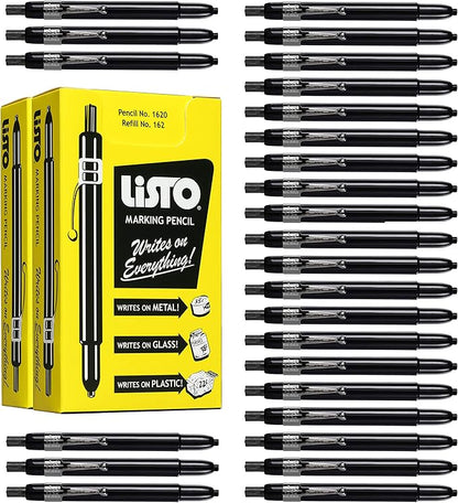 Listo 1620 BLACK COLOR - China Markers/Grease Pencils/China Marking/Pencils/Wax Pencils - Made in USA (24)