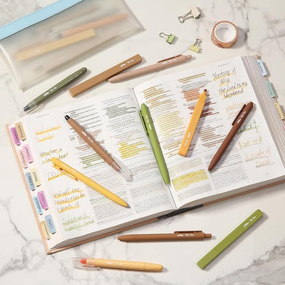 Mr. Pen Aesthetic Highlighters and Gel Pens, 18 Pack, Earth Tone and Vintage Color Bible Highlighter No Bleed