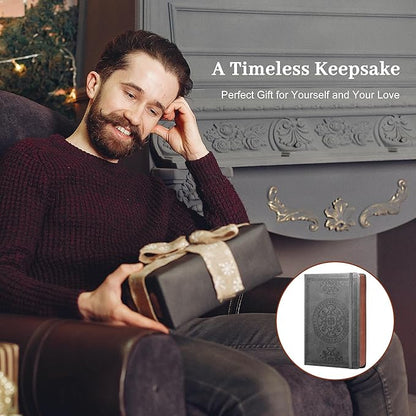 CAGIE Leather Journal for Men Hardcover Journals for Writing with Pen, 290 Pages Lined Journaling Notebooks for Work Leather Vintage Journal Notebook, 6.1" x 8.5", Gray