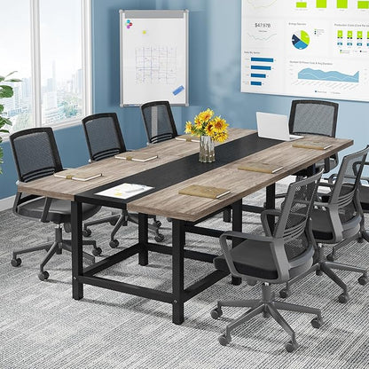 LITTLE TREE 6.5 Ft Conference Table, Modern Black Rectangle 78.74" L X 39.2" W X 29.52" H Wood Seminar Table for Office, Conference Room, 2 Separate Piece