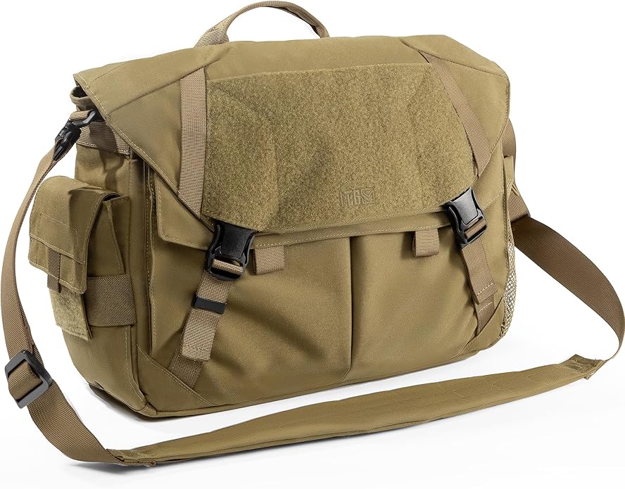 Crossbody Bag for Men and Women, Tactical Style Shoulder Bags, Laptop Messenger Bag Satchel Briefcase, for Work Travel Outdoor - Brown