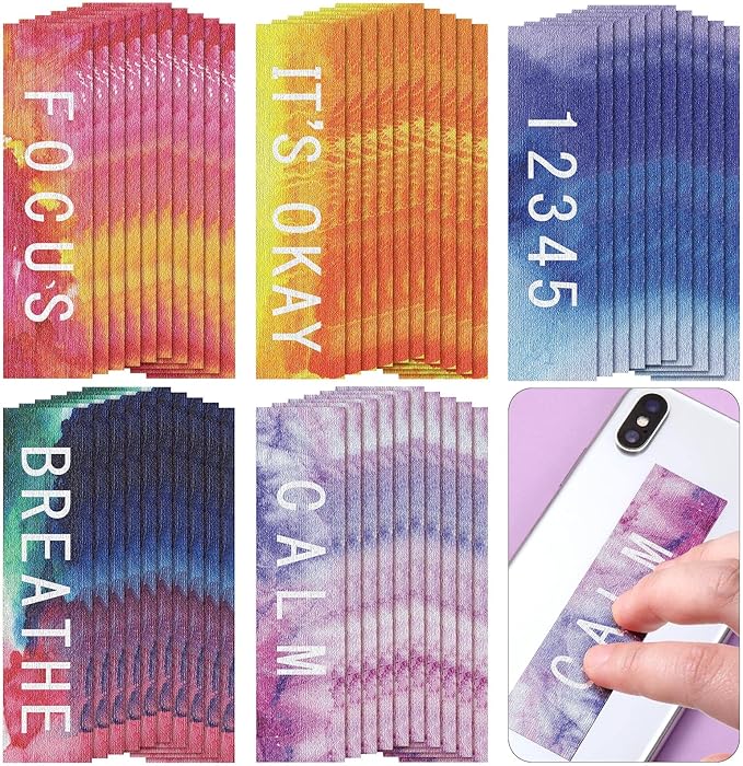 80 Pcs Anxiety Sensory Stickers with Inspirational Quotes Calm Textured Strips Relief Mental Health Stickers School Office Adhesive Sensory Tape Anti Stress Toys for Adults Teens (Watercolor)