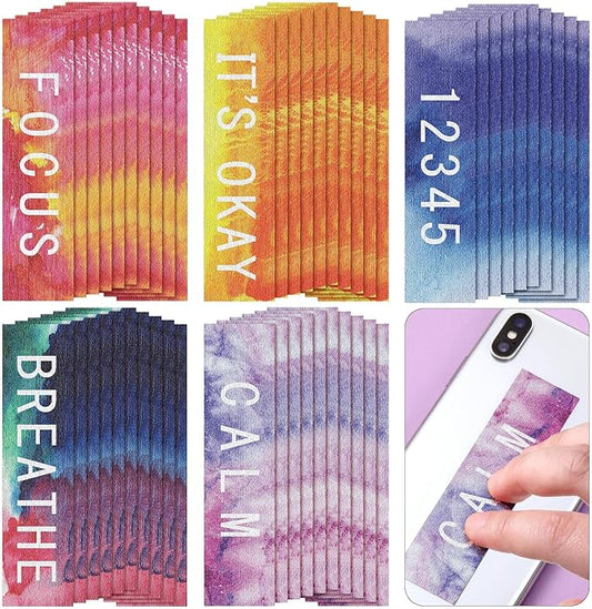 80 Pcs Anxiety Sensory Stickers with Inspirational Quotes Calm Textured Strips Relief Mental Health Stickers School Office Adhesive Sensory Tape Anti Stress Toys for Adults Teens (Watercolor)