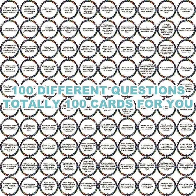 100 Morning Meeting Chips Questions Cards for Kids, Conversation Starters, Primary Students Response Cards, Learn and Improve Listening & Communication, Vocabulary, Social Skill