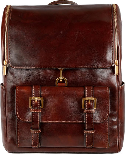 Time Resistance Leather Backpack - Business Backpack - Vintage Laptop Backpack 15.6 inch - Weekender Backpack Made in Italy