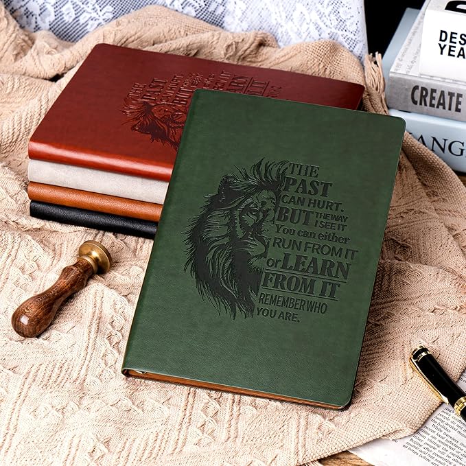 Leather Journal for Men Soft Cover 256 Pages Lined Journals for Writing A5 Lion Journaling Notebooks Vintage Inspirational Diary, 5.7" x 8.3", Green