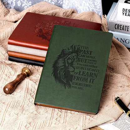 Leather Journal for Men Soft Cover 256 Pages Lined Journals for Writing A5 Lion Journaling Notebooks Vintage Inspirational Diary, 5.7" x 8.3", Green
