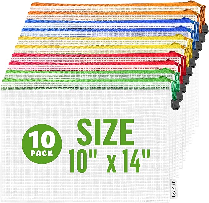 10 Pack Mesh Zipper Pouch Bags 10x14 inch - Plastic Zipper Pouches for Organizing - Document Bags With Zipper - Letter Size Zipper Pouch - Document Pouch With Zipper - Mesh Pouch With Zipper