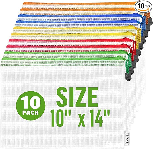 10 Pack Mesh Zipper Pouch Bags 10x14 inch - Plastic Zipper Pouches for Organizing - Document Bags With Zipper - Letter Size Zipper Pouch - Document Pouch With Zipper - Mesh Pouch With Zipper