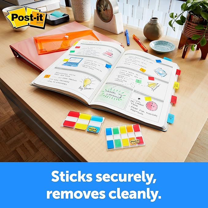 Post-it Tabs, 625 in Solid, Aqua, Lime, Yellow, Red, 10/Color, 40/Dispenser (676-ALYR) (Pack of 2)