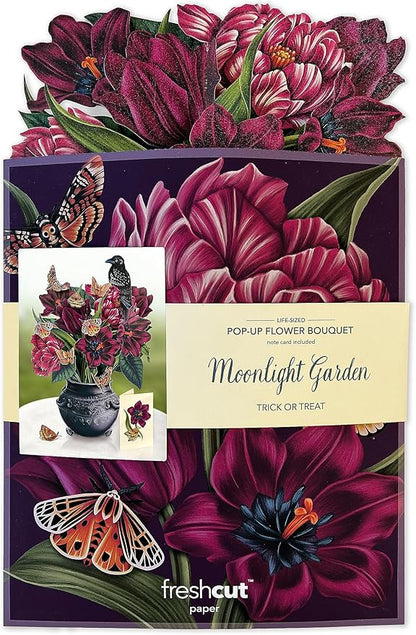 Freshcut Paper Pop Up Cards, Moonlight Garden, 12 Inch Life Sized Forever Flower Bouquet 3D Popup Greeting Card, Halloween Cards, Birthday Card, Blank Notecard & Envelope