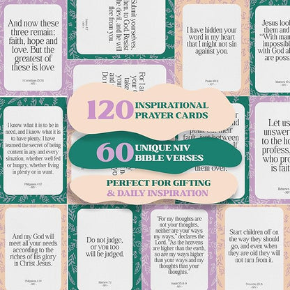 Premium Prayer Cards, 120 Mini Scripture Cards with Bible Verses, Inspirational Religious Christian Gifts for Women & Men