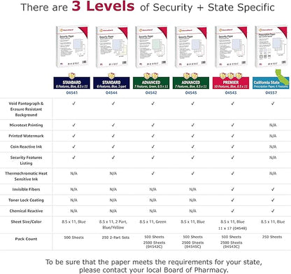 DocuGard California State Medical Security Paper, 6 Features, 8.5 x 11, 24 lb, 250 Sheets (04557),Blue