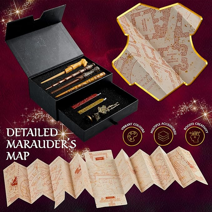 Harry Potter Gifts Writing Set Wand Pens Stationery Set Keepsake Box Wax Seal Stamp Vintage Letter Paper Marauders Map Hermione Wand Kids Teens Adults