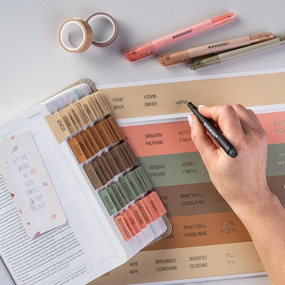 DiverseBee Laminated Bible Tabs (Gold Embossed Lettering), Bible Journaling Supplies, Bible Book Tabs, Christian Gift, 73 Bible Tabs for Women and Men, Includes 4 Blank Tabs (Meadow)