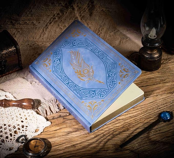 CAGIE 320 Pages Thick Hardcover Journaling Notebooks Vintage Leather Journal for Women Men A5 College Ruled Journals for Writing with Gift Box, 5.7 x 8.3 in, Light Blue