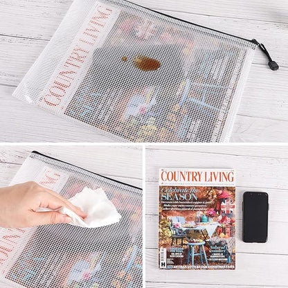 EOOUT 30pcs Mesh Zipper Pouch Bags, Waterproof, Plastic Zip File Document Folders, 8 Sizes Zipper Pouch for School Office Supplies Cosmetics and Board Game Storage