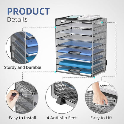 DALTACK 9-Tier Paper Letter Tray Desk Organizer with Handles, Mesh File Holder Organization, Paper Sorter Desk Organizer for Office Home School, Black