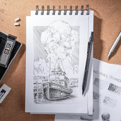 Nicpro 2 PCS Mechanical Pencils 0.5mm & 0.7 mm with Case, MP1000 Metal Artist Pencil Set with 6 Tubes HB Lead Refills, 3 Erasers, 9 Eraser Refills For Art Writing Drafting Drawing, Black & Silver