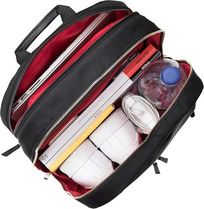 KNOMO Beaufort 15.6" Laptop Backpack Work Bag Purse for Women Large Travel Rucksack with Golden Zip, Black