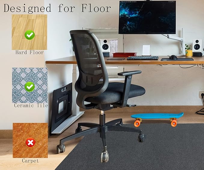 Office Chair Mat for Hardwood 36"x48" Computer Gaming Desk Floor Mat for Rolling Chair Non Slip Floor Protector,Grey