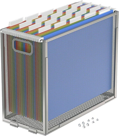 Oterri Hanging File Organizer, Metal File Organizer, Portable Desktop File Organizer for Letter Size Folder, Mesh Hanging File Crate for Office,Folders Not Included(Light Grey,1 Pack)