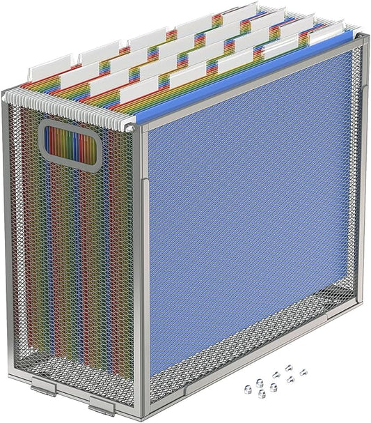 Oterri Hanging File Organizer, Metal File Organizer, Portable Desktop File Organizer for Letter Size Folder, Mesh Hanging File Crate for Office,Folders Not Included(Light Grey,1 Pack)