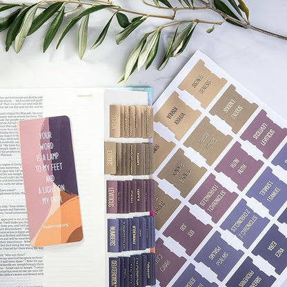DiverseBee Laminated Bible Tabs (Gold Embossed Lettering), Bible Study Journaling Supplies, Bible Book Tabs, 73 Bible Tabs for Women and Men, Includes 4 Blank Tabs (Olive)