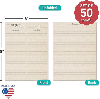 321Done Folding Recipe Cards (Set of 50) X-Large - Made in USA - Folds to 4x6 from 8x6 - Rustic Boho Kraft Tan Minimalist – Retro Vintage Luxury Thick Cardstock Jumbo Folded Double-Sided