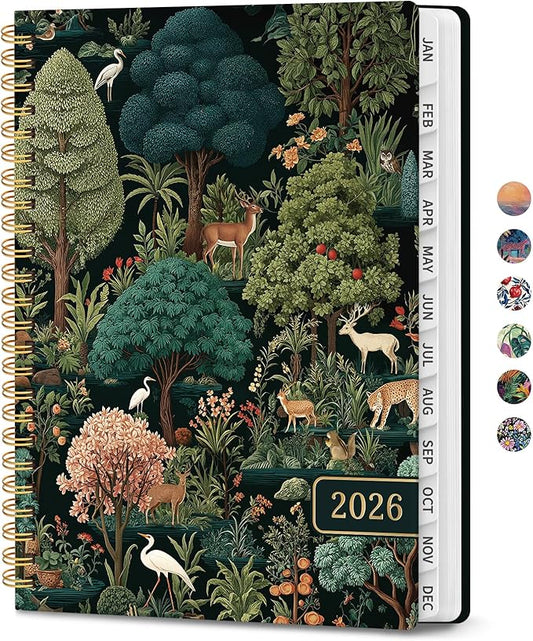2026 Planner, Aesthetic Weekly and Monthly Planner for Women, Jan 2026 to Dec 2026, Hardcover 2026 Calendar Book with Monthly Tabs, Inner Pocket, Perfect for Office Home School - A5 (6.3" x 8.5"), Enchanted Grove