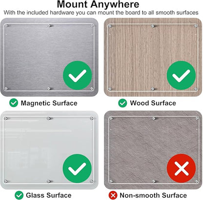 Acrylic Magnetic Dry Erase Board for Fridge 16"x12" Magnetic Whiteboard for Fridge Acrylic Dry Erase Board for Refrigerator Clear Acrylic Board Magnet White Board for Fridge Wall 8 Markers