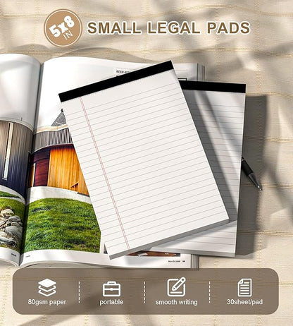 Note Pads 5x8 Small Legal Pads White Notepad, 6 Pack, Narrow Ruled Notepads, Micro Perforated Legal Writing Pads Memo Pad, 30 Sheet/Note Pad, Notebook Paper Tablet for School, Lined Legal Pad 5x8''