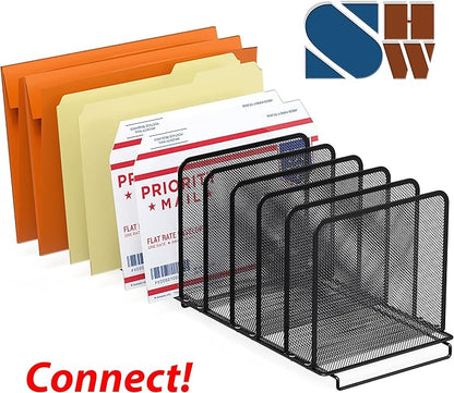 Simple Houseware 5 Section Upright File Sorter Organizer, Black - 2 Pack