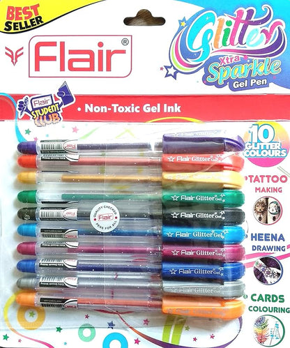 Flair Xtra Sparkle Glitter Gel 10 Colours Xtra Sparkle Gel Pen