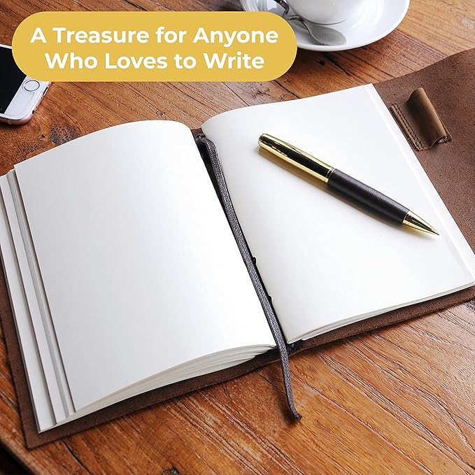 Sovereign-Gear Leather Bound Journal for Men and Women, A5 Handmade Journal Gift Set with Antique Notebook and Stylish Pen, Vintage and Classic, Sketchbook, Planner and Diary (300 Pages) (8x6)