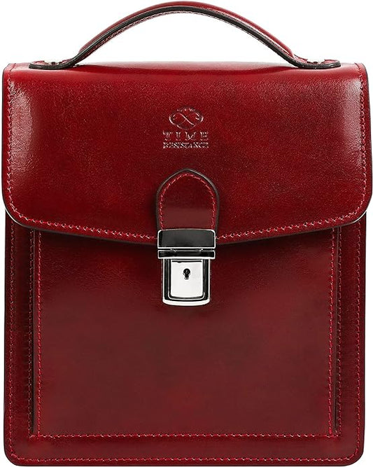Time Resistance Small Leather Briefcase for Men - Crossbody Bag - Italian Leather Messenger Bag - Gift Box Included