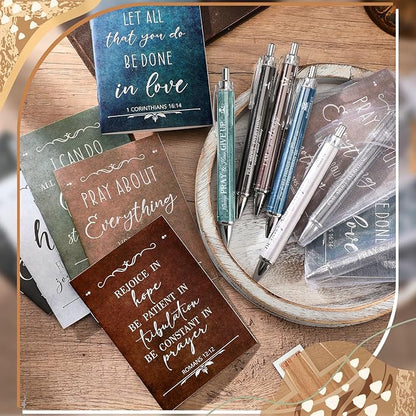200 Pcs Bible Verse Sets Church Christian Gift Include 50 Scripture Notebooks 50 Bible Bamboo Pens 50 Thanks Tags 50 Organza Bags for Women Man Christian Party Gifts(Fresh Color,Classic)