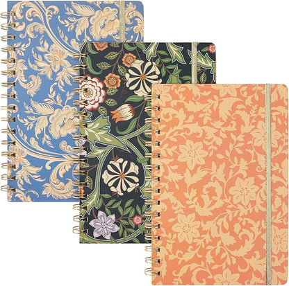 LABUK 3 Pack A5 William Morris Floral Notebooks for Women, 5.7" x 8.5" College Ruled Spiral Journals 160 Pages Hardcover with Back Pocket, Suitable for School, Office, Home and Beyond