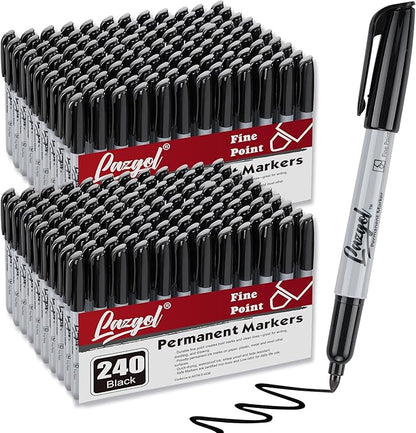 Permanent Markers Bulk, 240 Pack Fine Tip Black Permanent Markers, Waterproof Markers, Premium Smear Proof Pens, Quick Drying, Office Supplies for School, Office, Home