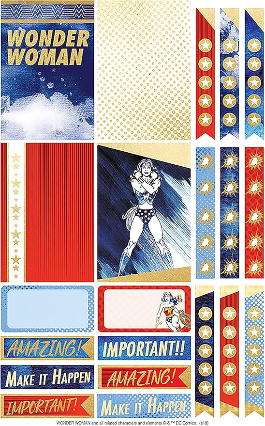 Paper House Productions STPL-0018 Wonder Woman Weekly Kit Planner Stickers, 3-pack, 3 Count